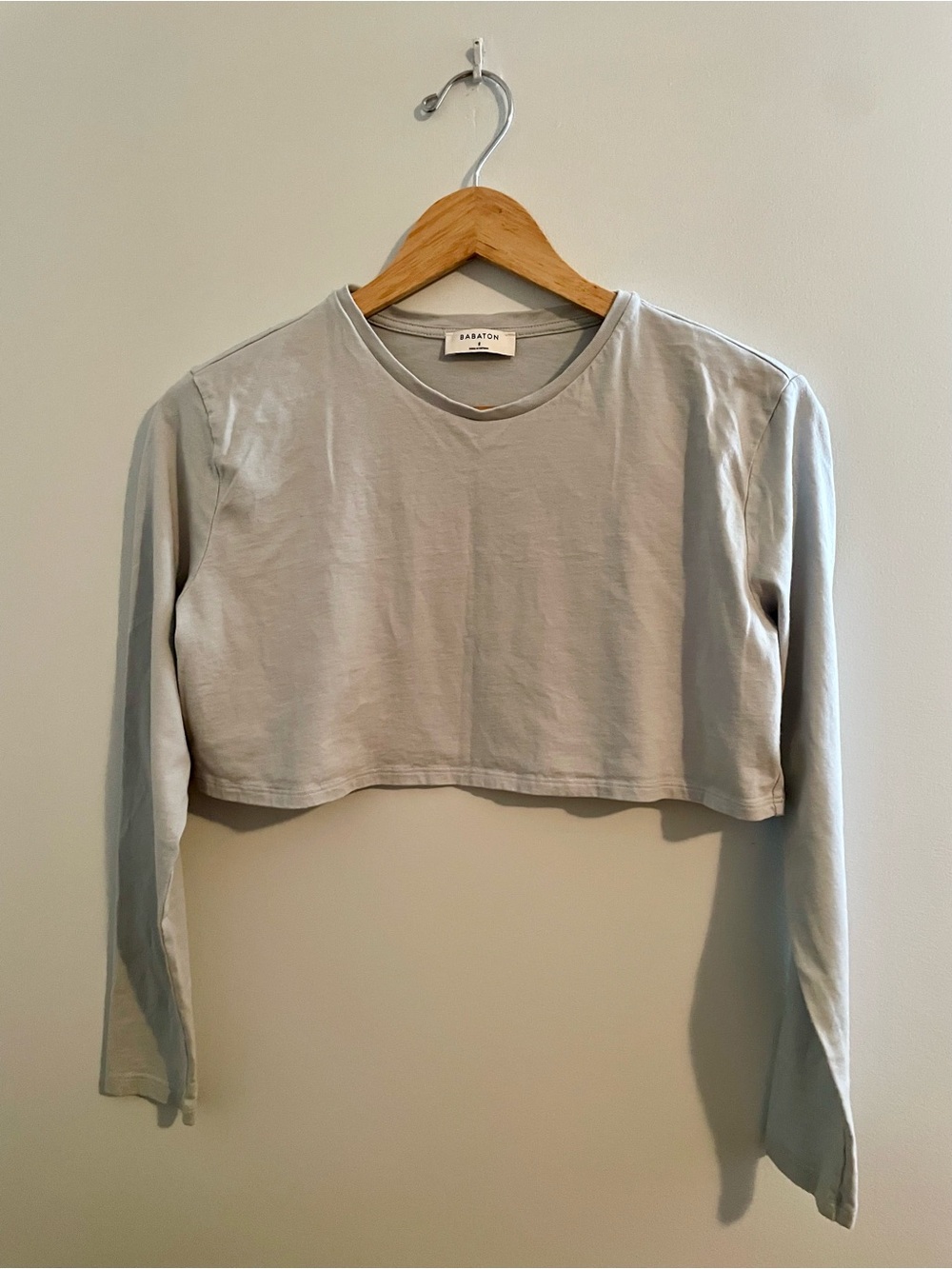 Babaton Cropped Long-Sleeve Tee in Light Blue